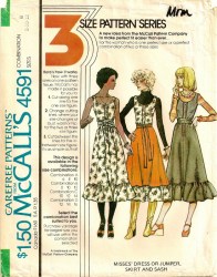 4591 MCCALLS 1975 SLEEVELESS DRESS, JUMPER, SASH, WRAP SKIRT PATTERN 8-12 UNCUT